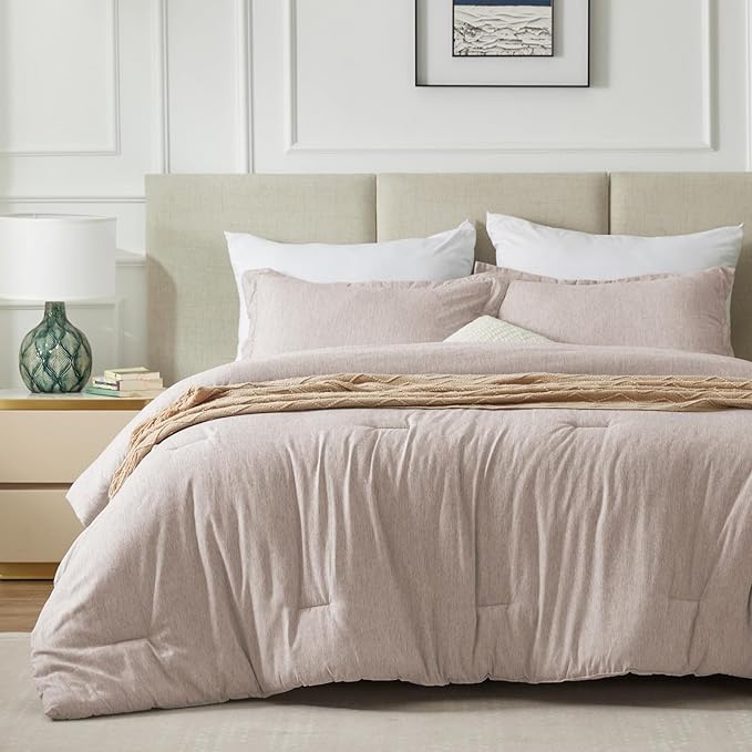 CozyLux King Size Comforter Set - 3 Pieces Warm Taupe Soft Luxury Cationic Dyeing Tan Bedding Comforter for All Season, Breathable Lightweight Fluffy Boho Bed Sets with 1 Comforter and 2 Pillow Shams - LeafyLoom