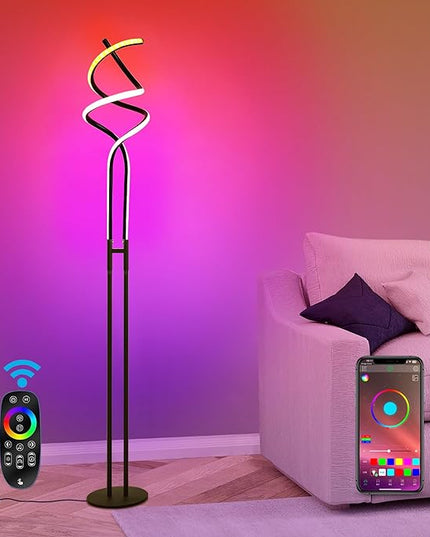 Modern RGB Spiral Floor Lamp, Dimmable LED Floor Lamp with RGBW, Ultra Bright, Standing Tall Lamp with Remote Reading Floor Lamp for Living Room Bedroom Office - LeafyLoom