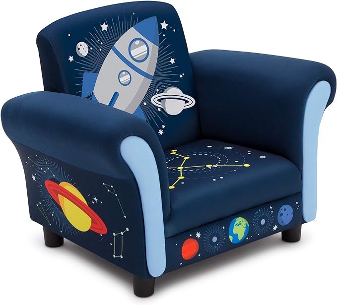 Delta Children Space Adventures Kids Upholstered Chair, Blue - LeafyLoom