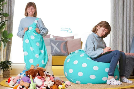 Aubliss Stuffed Animal Bean Bag Storage Chair, Beanbag Covers Only for Organizing Plush Toys, Turns into Bean Bag Seat for Kids When Filled, X-Large 48"-Canvas Dot Light aqua - LeafyLoom