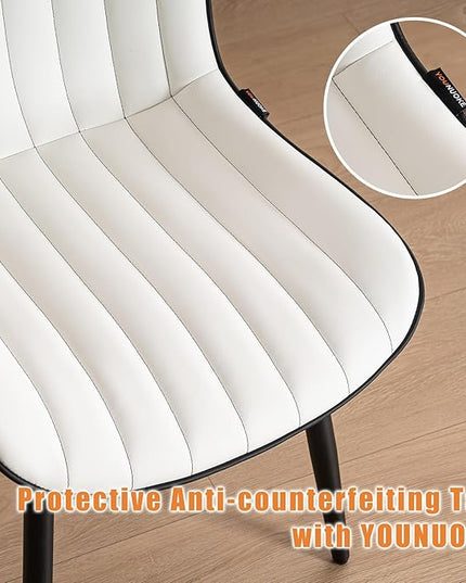 YOUNUOKE White Dining Chairs Set of 2 Upholstered Mid Century Modern Kitchen Chair Armless Faux Leather Accent Guest Chair with Back Metal Legs for Living Reception Waiting Room Bedrooms - LeafyLoom