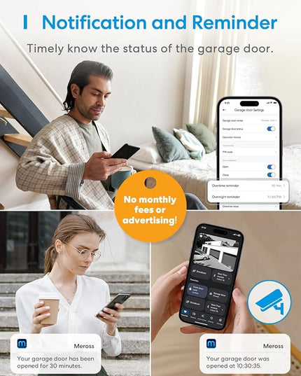 Smart Garage Door Opener Remote with External Antenna, Compatible with Amazon Alexa, SmartThings, Control Up to 3 Single Doors(with 2 Door Sensors) meross