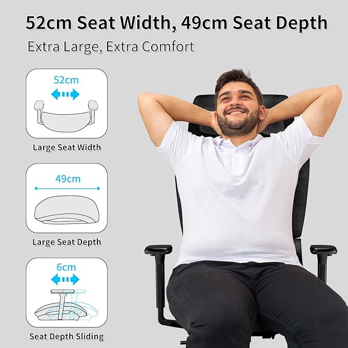 Ergonomic Office Chair with 3D Armrest, Big and Tall Computer Desk Chair with Adjustable Headrest, Seat Depth, Lumbar Support, Home Office Gaming Chair - LeafyLoom