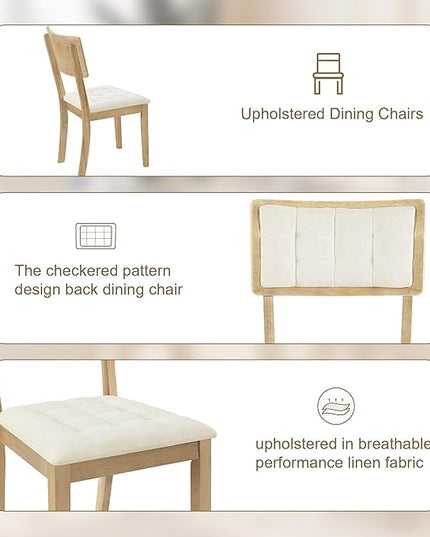 NicBex Round Dining Table for 4 Table Set Rustic 42Inch Round Dining Table Set with Cross Legs and Upholstered Dining Chairs, Space-Saving Dinette for Kitchen, Dining Room, Natural Wood - LeafyLoom
