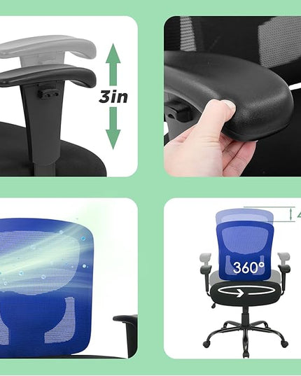 BestOffice Big and Tall Office Chair 400lbs Desk Chair Mesh Computer Chair with Lumbar Support Wide Seat Adjust Arms Rolling Swivel High Back Task Executive Ergonomic Chair for Home Office (Blue) - LeafyLoom