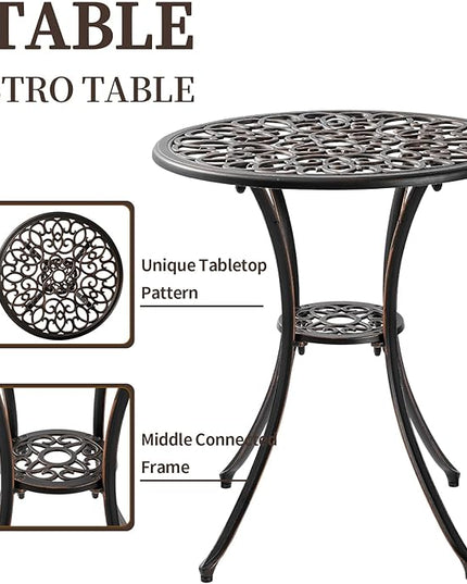 Patio Bistro Sets 3 Piece, Outdoor Bistro Table and Chairs Set of 2 with Umbrella Hole, Cast Aluminum Bistro Set, Patio Furniture for Yard Garden Porch, Bronze - LeafyLoom