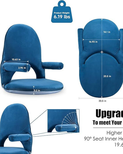Nnewvante Floor Folding Chair Armrest, 42 Position Back Support Adjustable Floor Seat Washable Stackable Cushion for Class Meditation Playing Adults Kids,Ctystal Velvet Navy Blue - LeafyLoom
