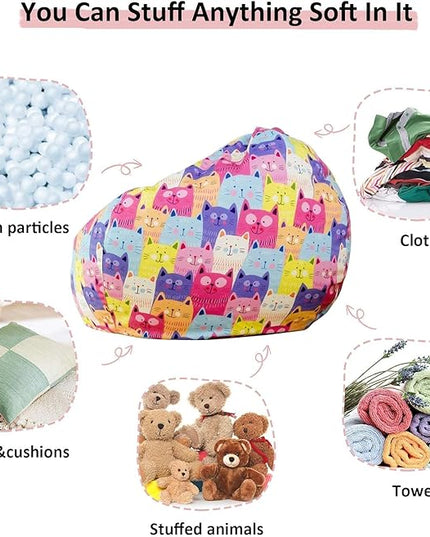 Nobildonna Stuffed Animal Storage Bean Bag Chair Cover Only for Kids Girls Toddler, Large Beanbag Chair without Filling for Organizing Children Soft Plush Toys - LeafyLoom