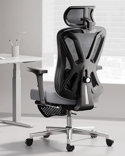 Hbada Ergonomic Office Chair, Desk Chair with Adjustable Lumbar Support and Height, Comfortable Mesh Computer Chair with Footrest 2D Headrest, Swivel Tilt Function Grey - LeafyLoom