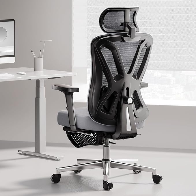 Hbada Ergonomic Office Chair, Desk Chair with Adjustable Lumbar Support and Height, Comfortable Mesh Computer Chair with Footrest 2D Headrest, Swivel Tilt Function Grey - LeafyLoom