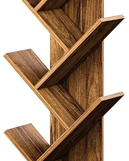 Pipishell Bookshelf with Drawer, 8-Tier Vertical Tree Bookshelf, Modern Bookcase, Modern Book Storage, Book Shelf Organizer for Living Room, Bedroom, Home Office, Rustic Brown, PIBS03WN - LeafyLoom
