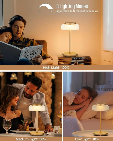 QiMH Battery Operated LED Table Lamp, 2 Pack 5000mAh Cordless Desk Lamp with 3 Level Brightness Touch Control, Mini Rechargeable Night Light for Living Room, Bedroom, Outdoor bar (Gold) - LeafyLoom