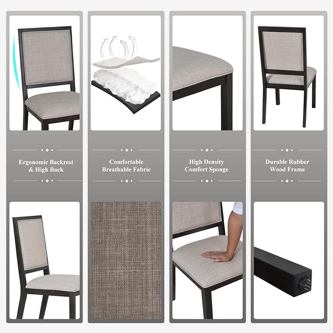 COLAMY Wood Dining Chairs Set of 2, Mid Century Modern Upholstered Kitchen Chairs,19 Inch Fabric Dining Chair with Back for Kitchen Dining Room,Brown - LeafyLoom