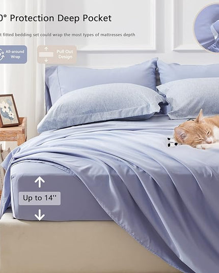 UNILIBRA Bed in a Bag Twin Size 5 Pieces - Blue Twin Comforter Set Soft for All Seasons - Cationic Dyeing Bedding Comforter Sets with Comforter, Flat Sheet, Fitted Sheet, Pillowcases & Shams - LeafyLoom