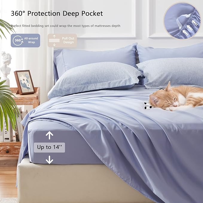 UNILIBRA Bed in a Bag Twin Size 5 Pieces - Blue Twin Comforter Set Soft for All Seasons - Cationic Dyeing Bedding Comforter Sets with Comforter, Flat Sheet, Fitted Sheet, Pillowcases & Shams - LeafyLoom