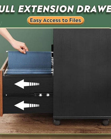 DEVAISE Lateral File Cabinet with Lock, 1-Drawer Rolling File Cabinets on Wheels for Home Office, Wood Printer Stand with Open Storage Shelf, Rustic Brown - LeafyLoom