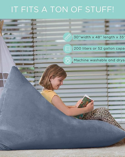 Aubliss Stuffed Animal Storage Bean Bag Chairs Cover, 50"x 35" Extra Large Velvet Bean Bags Chair for Kids & Adults, Ultra Soft Zipper Beanbag Toy Storage for Boys Girls - Grey - LeafyLoom