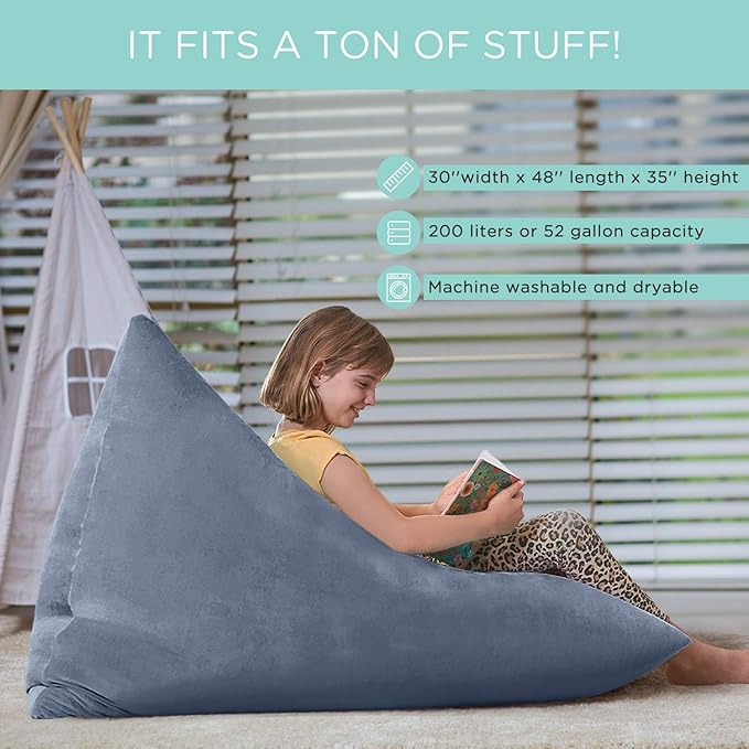 Aubliss Stuffed Animal Storage Bean Bag Chairs Cover, 50"x 35" Extra Large Velvet Bean Bags Chair for Kids & Adults, Ultra Soft Zipper Beanbag Toy Storage for Boys Girls - Grey - LeafyLoom
