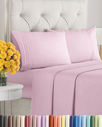 Full Size 4 Piece Sheet Set - Comfy Breathable & Cooling Sheets - Hotel Luxury Bed Sheets for Women & Men - Deep Pockets, Easy-Fit, Soft & Wrinkle Free Sheets - Light Pink Oeko-Tex Bed Sheet Set - LeafyLoom