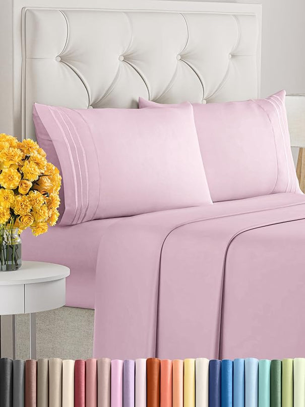 Full Size 4 Piece Sheet Set - Comfy Breathable & Cooling Sheets - Hotel Luxury Bed Sheets for Women & Men - Deep Pockets, Easy-Fit, Soft & Wrinkle Free Sheets - Light Pink Oeko-Tex Bed Sheet Set - LeafyLoom