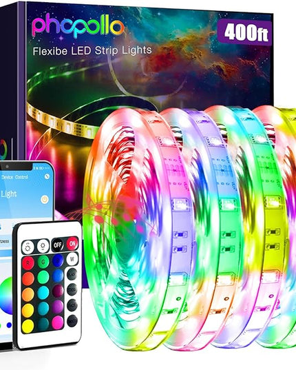 phopollo Bluetooth 24V Led Strip Lights 400ft (4 Rolls of 100ft), Color Changing LED Lights for Bedroom, Kitchen Decor, App Control and Music Sync Phopollo
