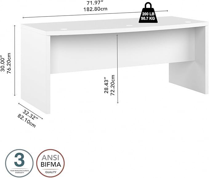 Bush Business Furniture Echo Bow Front Desk, 72W, Pure White - LeafyLoom