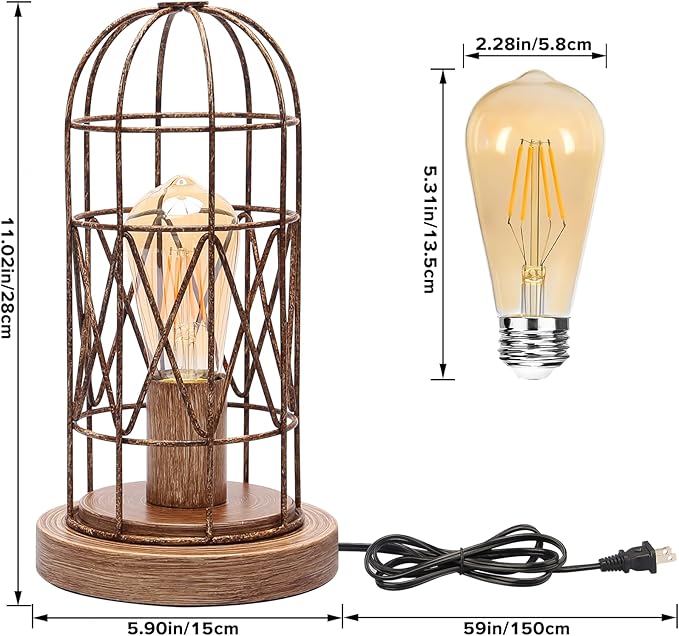 Touch Control Table Lamp Small Lamp for Small Spaces 3 Way Dimmable Nightstand Lamp Farmhouse Bedside Lamp for Bedroom Living Room, Simple Desk Lamp with Brushed Rustic Wood Cage Shade, Bulb Included - LeafyLoom
