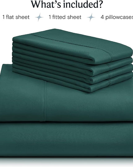 LuxClub 6 PC Full Sheet Set, Breathable Luxury Bed Sheets, Deep Pockets 18" Eco Friendly Wrinkle Free Cooling Bed Sheets Machine Washable Hotel Bedding Silky Soft - Emerald Full - LeafyLoom