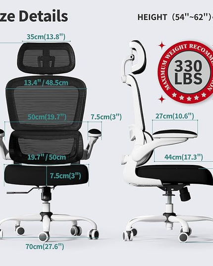 Ergonomic Office Chair Desk Chair, Gaming Chair, Computer Chair, Home Mesh Office Desk Chairs with Wheels,Comfortable Office Chair (Black&White) - LeafyLoom