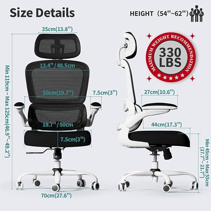 Ergonomic Office Chair Desk Chair, Gaming Chair, Computer Chair, Home Mesh Office Desk Chairs with Wheels,Comfortable Office Chair (Black&White) - LeafyLoom