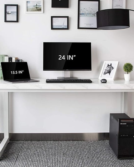 TOPSKY 59" Big Large Computer Office Desk 1.88" Thickness Desktop (White Marble Texture) - LeafyLoom