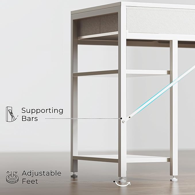 Computer Desk with 6 Drawers, 47 Inch Office Desk with Shelves, Reversible Gaming Desk, Corner Desk with Storage, Work Desk for Home Office, Study, Living Room, White - LeafyLoom