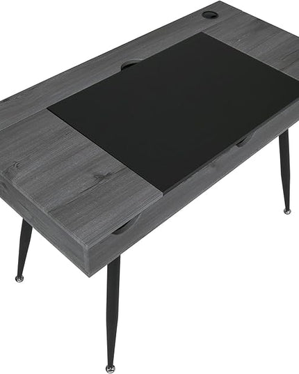 Calico Designs Nook Modern Office, Laptop, Writing Desk with Storage Compartments, Black/Greywash - LeafyLoom