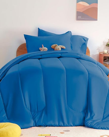 SLEEP ZONE Kids Twin Bedding Comforter Set - Super Cute & Soft Kids Bedding 5 Pieces Set with Comforter, Sheet, Pillowcase & Sham (Blue) - LeafyLoom