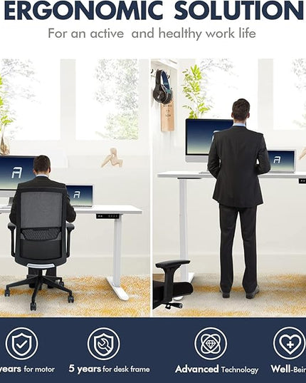 AIMEZ0 Dual Motor Electric Sit Stand Desk Standing Desk Frame Adjustable Height 27.4-45.6 inches Motorized Standing Computer Desk for Home and Office (White Frame only) - LeafyLoom