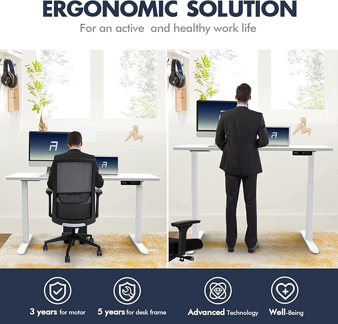 AIMEZ0 Dual Motor Electric Sit Stand Desk Standing Desk Frame Adjustable Height 27.4-45.6 inches Motorized Standing Computer Desk for Home and Office (White Frame only) - LeafyLoom