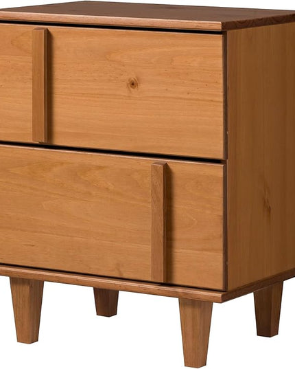 Walker Edison Sprague Contemporary Detailed Drawer Solid Wood Nightstand, 20 Inch, Caramel - LeafyLoom