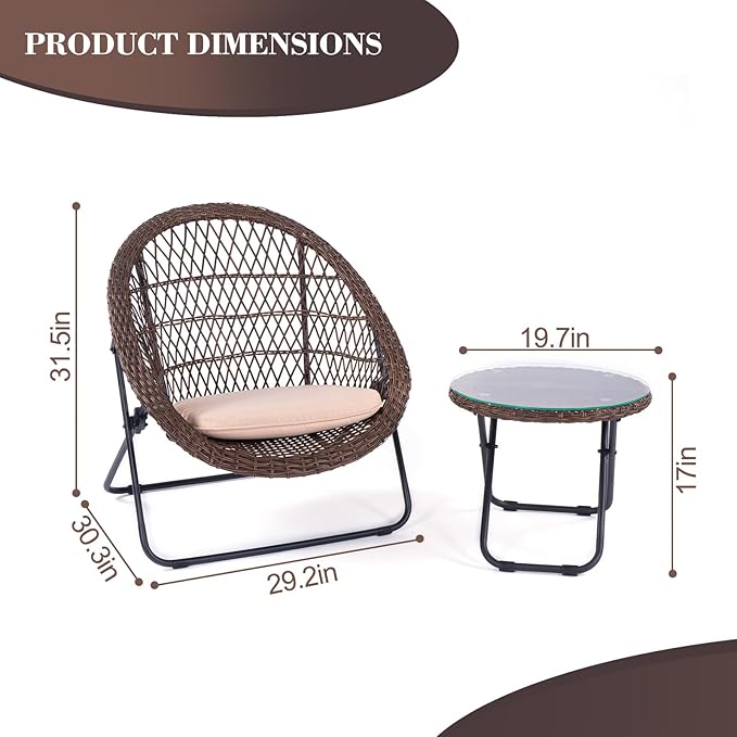 BACKYARD EXPRESSIONS PATIO · HOME · GARDEN 3 Pc 3 Piece Folding Outdoor Bistro, Wicker Furniture Table and Chairs for Garden, Backyard, Porch, Patio Conversation Set, Tan/Black - LeafyLoom