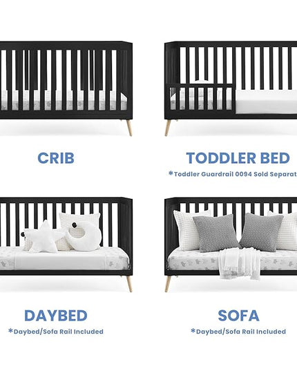 Delta Children Essex 4-in-1 Convertible Baby Crib, Ebony with Natural Legs - LeafyLoom