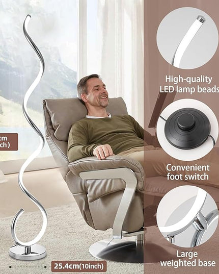 Spiral LED Floor Lamp for Living Room,40W Modern Floor Lamps with Remote Control, 3 Colors Stepless Dimmable Floor Standing Lamp Reading Corner Floor Tall Lamp for Bedroom Office - Chrome - LeafyLoom