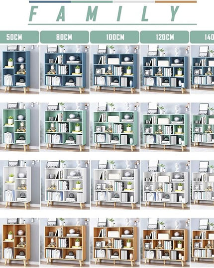 IOTXY Wooden Open Shelf Bookcase - 3-Tier Floor Standing Display Cabinet Rack with Legs, 10 Cubes Bookshelf, Tiffany-Green - LeafyLoom