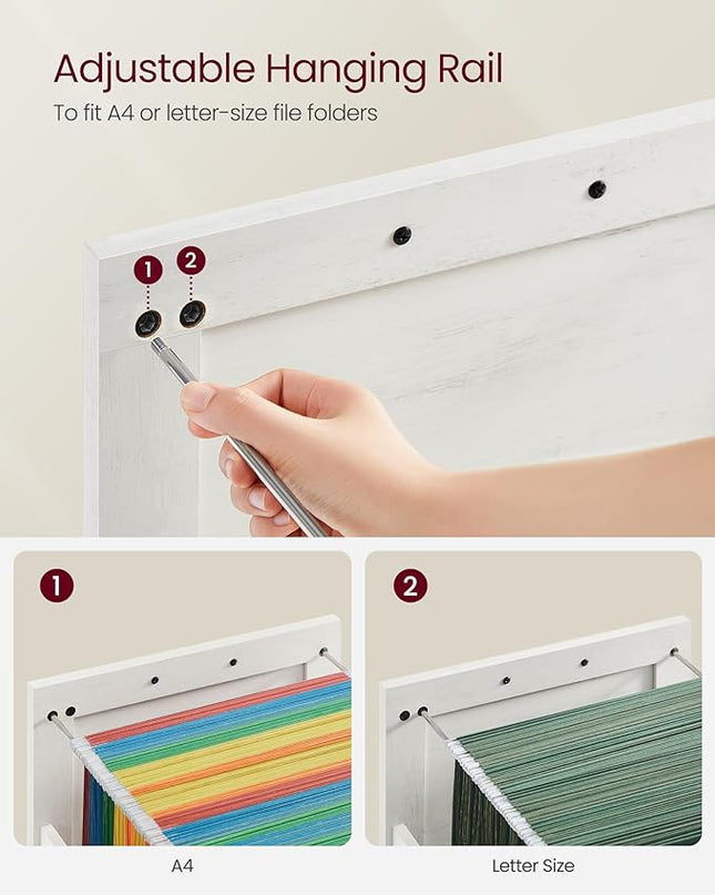VASAGLE File Cabinet, Filing Cabinet with 2 Drawers, Printer Stand, Fit A4, Letter Size, Hanging File Folders, Modern Farmhouse Style, for Home Office, Study, Rustic White UOFC048T73 - LeafyLoom