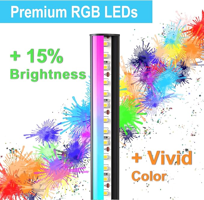 TACAHE Corner Floor Lamp - RGB Color Changing Mood Light, Dimmable LED Modern Floor Lamp with Remote, 56" Metal Standing Lamp for Living Room, Bedroom 20W - Black - LeafyLoom