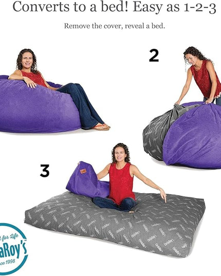 CordaRoy's Chenille Bean Bag - Convertible Bean Bag Chair & Bed - Machine-Washable Chenille Fabric Cover - for Basement, Living Room, Game Room, Dorm & More - Full Size - Very Peri Purple - LeafyLoom