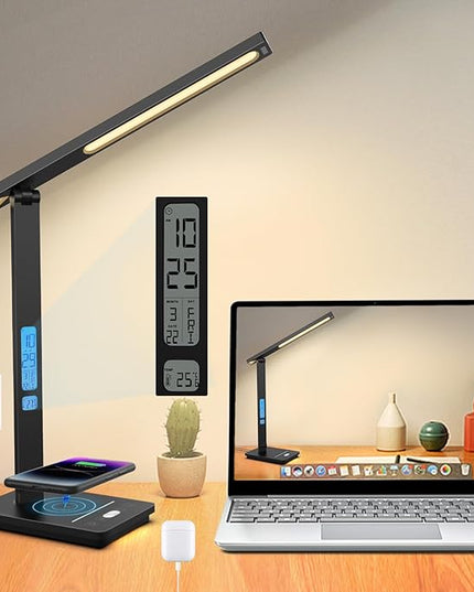 10 in 1 Smart Desk Lamp, Desk Table Lamp for Office, Eye-Caring Office Lamp with Night Light, Lamp for Desk with 10W Wireless Charger, Dimmable Touch Lamp for Home College Dorm Reading Study Work Room - LeafyLoom