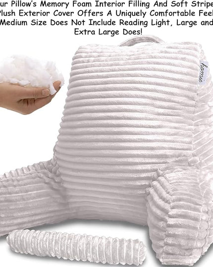 Homie Reading Pillow with Reading Light and Wrist Support, Has Arm Rests, and Back Support for Bed Rest, Lounging, Reading, Working on Laptop, Watching TV (White) - LeafyLoom