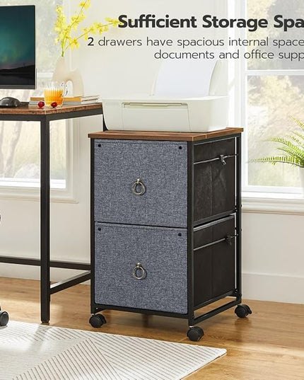 HOOBRO 2 Drawer Mobile File Cabinet, Rolling Printer Stand, Vertical Filing Cabinet, Office Cabinet, Filing Cabinet for Home Office, A4/Letter Size, Nonwovens Drawer, Rustic Brown and Gray BFG20WJ01 - LeafyLoom