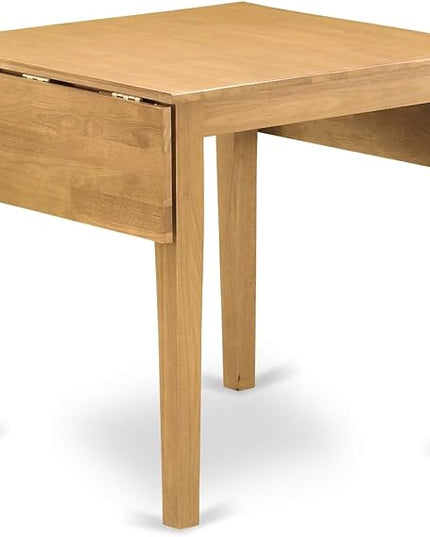 East West Furniture 1NDAB5-OAK-04 5 Piece Set includes a Rectangle Dining Room Table with Dropleaf and 4 Light Tan Linen Fabric Upholstered Parson Chairs, 30x48 Inch - LeafyLoom