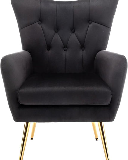 US Pride Furniture Modern Accent Chair with Ergonomic High Wingback, Microfiber Upholstered Armchair with Metal Legs for Living Room, Bedroom, Office or Vanity, Black - LeafyLoom
