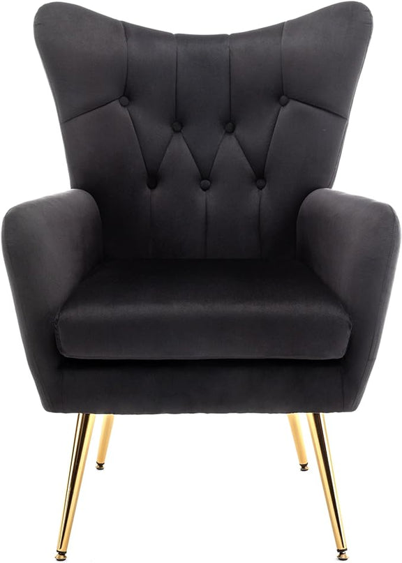 US Pride Furniture Modern Accent Chair with Ergonomic High Wingback, Microfiber Upholstered Armchair with Metal Legs for Living Room, Bedroom, Office or Vanity, Black - LeafyLoom